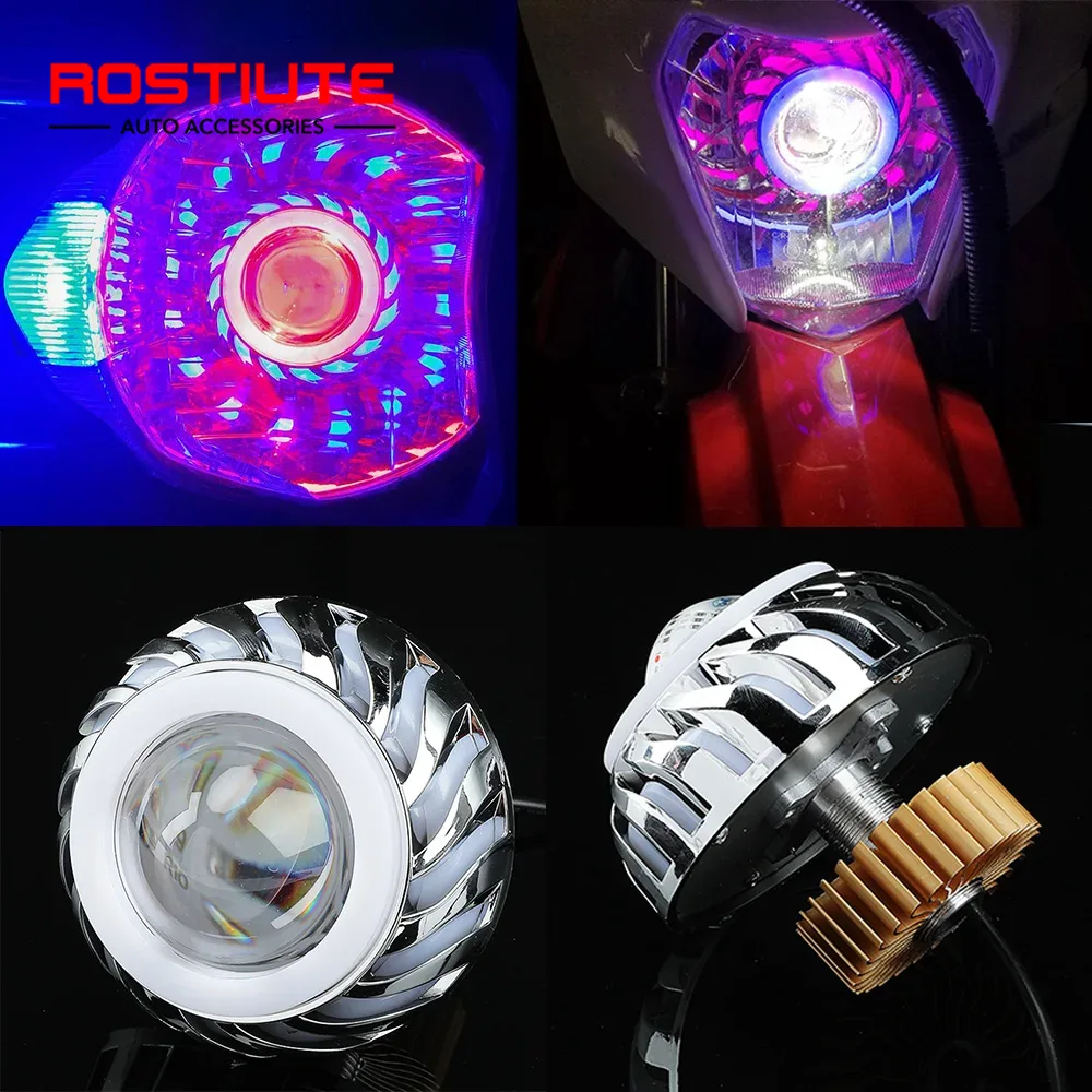 Universal Motorcycle Led Headlight Projector - 하이/로우 빔 더블 엔젤 아이 오토바이