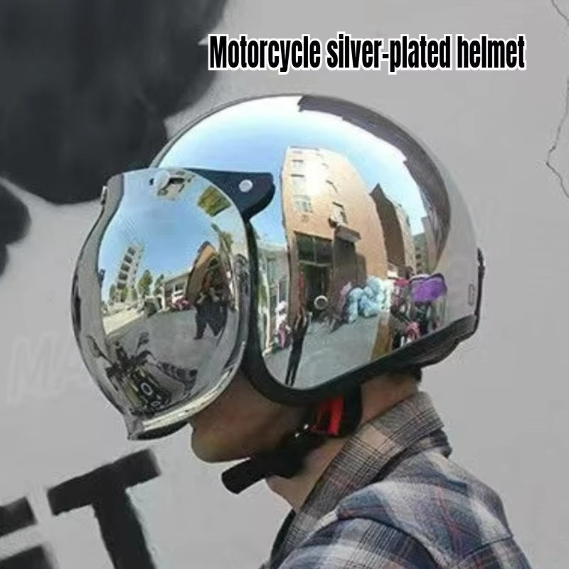 Vintage Open Face Retro Helmet - 세련되고 독특한 디자인의 은색 도금 오픈형
