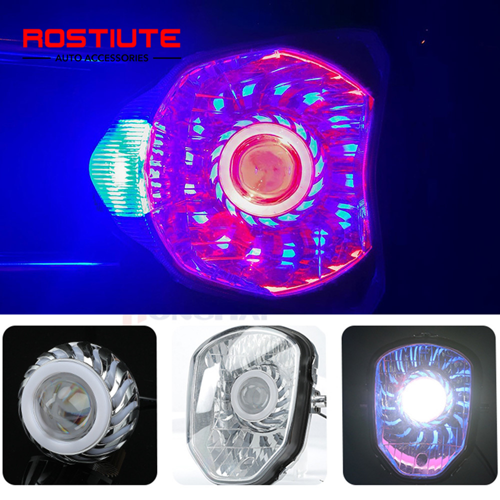 하이/로우 빔 더블 엔젤 아이 오토바이 헤드라이트 추가 - Universal Motorcycle Led Headlight Projector 리뷰 및 가격