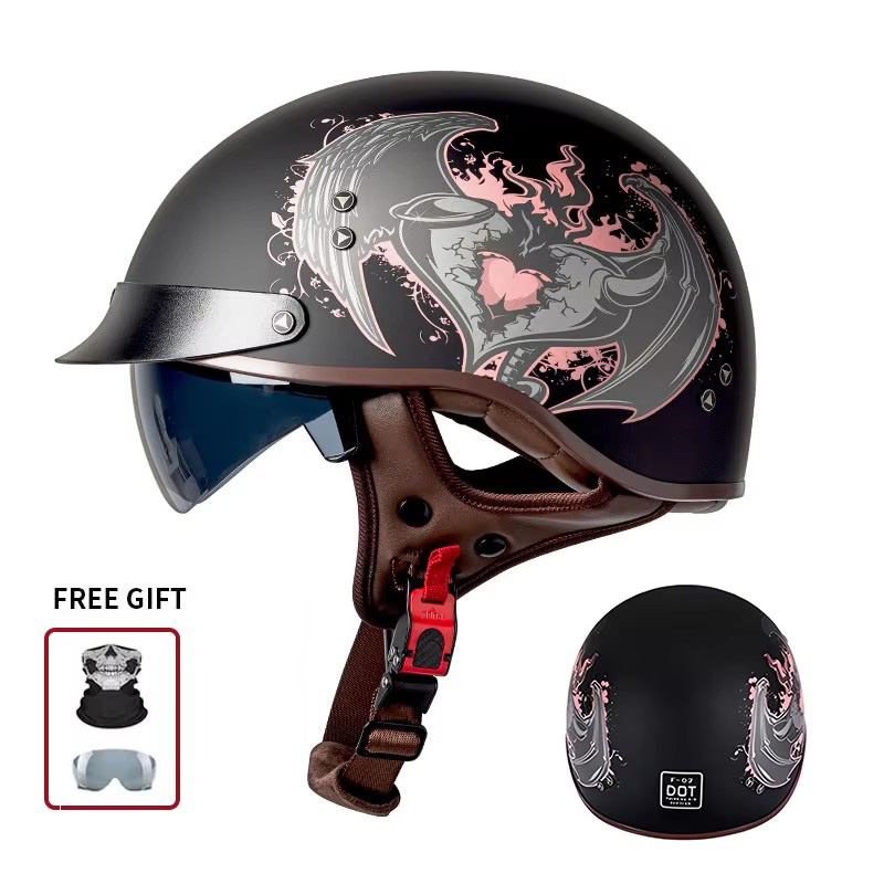 커스텀 불독 엔진 피스톤 프린트가 있는 빈티지 하프 오 - Vintage Open Face Retro Helmet 리뷰 및 가격
